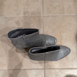 Madden Girl Silver Glitter Block Heel Booties